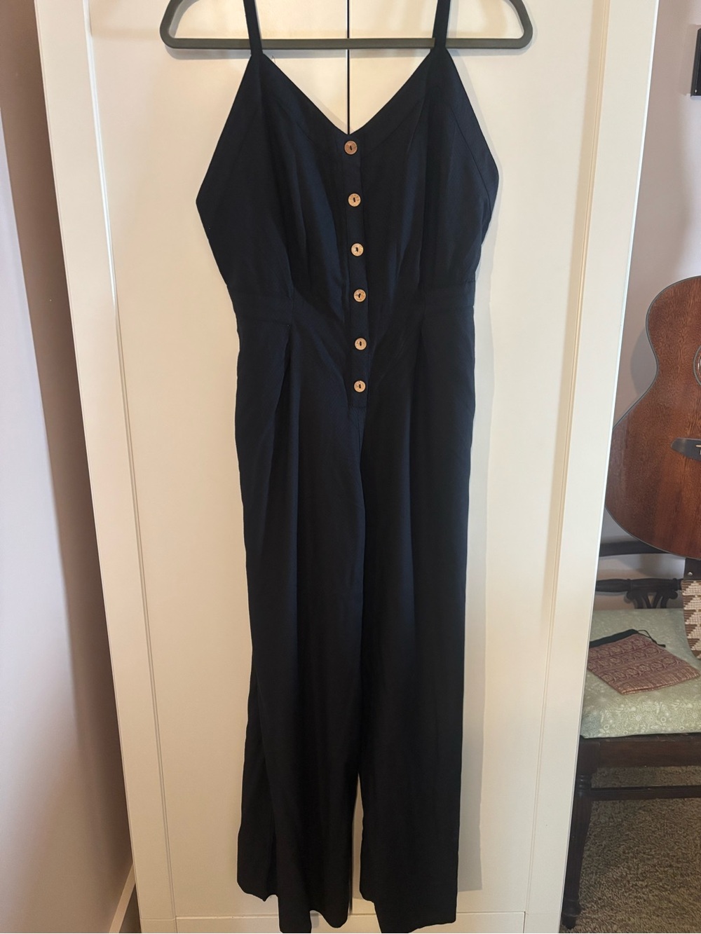 Roxy Black Button-Front Wide-Leg Jumpsuit